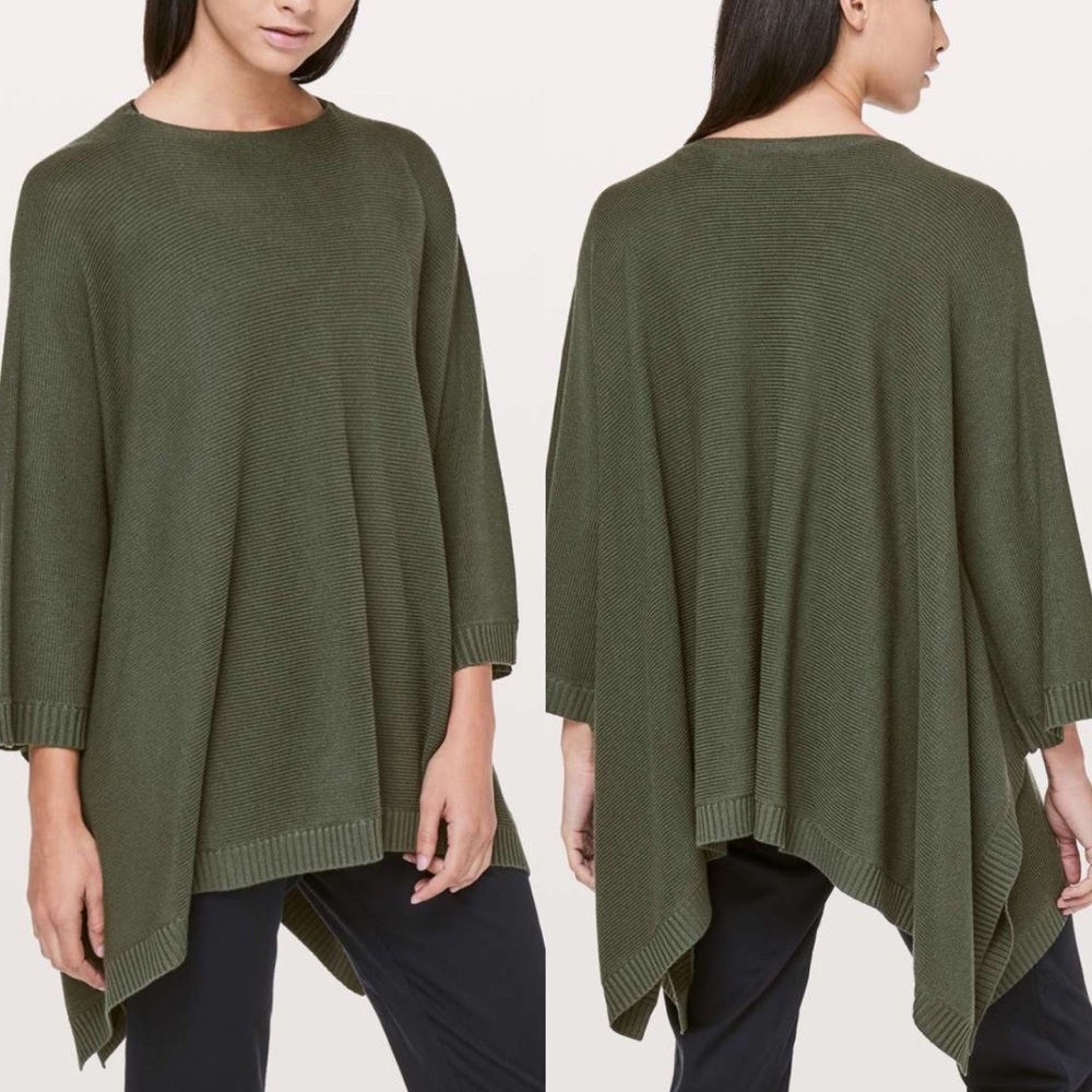 Lululemon Divinity Scarf Knit Sweater Poncho Camo Green Athleisure One Size